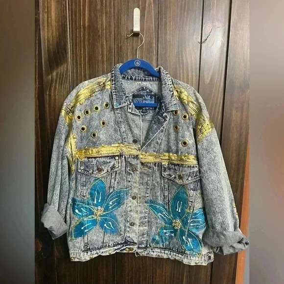 Vintage 90’s Statement Piece Flower Bedazzled Jacket- Rare- Peak 90’s-size: XL - Picture 3 of 16